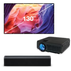 Bundle+w%2F+Projector%2C+130%22+Screen%2C+Sound+Bar+%26+HDMI+Cable