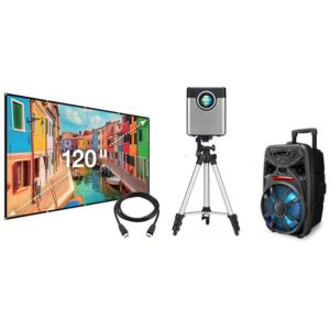 720p+Projector+with+Screen+with+Bluetooth+Tailgate+Speaker+and+HDMI+Cable