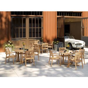 5-Piece+Table+and+Mera+Stacking+Armchair+Set+-+Teak