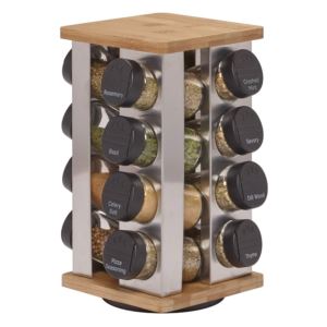 16+Jar+Stainless+%26+Bamboo+Revolving+Countertop+Spice+Rack