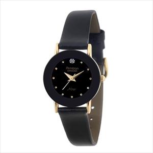 Women's Diamond Accented Gold-Tone Leather Watch 75-2447BLK