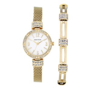 Women's Swarovski Crystal Accented Watch and Bracelet Set - Gold 75-5548MPGPST