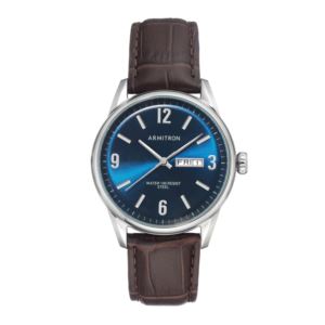 Men's Croco-Grain Leather Strap Watch - Brown/Silver/Navy Blue 20-5048NVSVBN