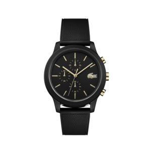 Mens+12.12+Black+Chronograph+Silicone+Strap+Gold+Accented+Watch+Black+Dial