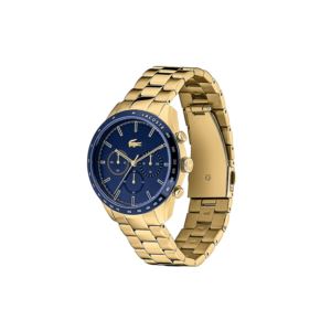 Mens+Boston+Chronograph+Gold-Tone+Stainless+Steel+Watch+Navy+Dial