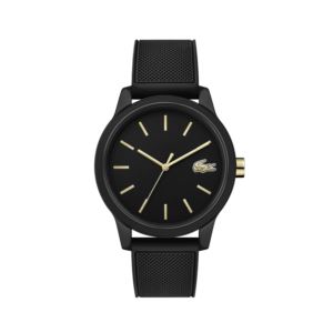 Mens+12.12+Black+Silicone+Strap+Gold+Accented+Watch+Black+Dial
