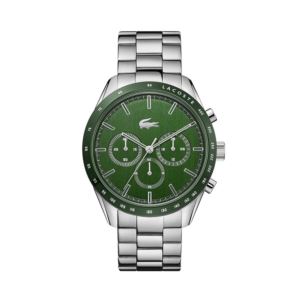 Mens+Boston+Chronograph+Silver-Tone+Stainless+Steel+Watch+Green+Dial