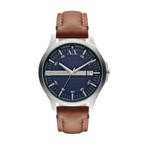 Mens+Hampton+Brown+Leather+Strap+Watch+Navy+Dial