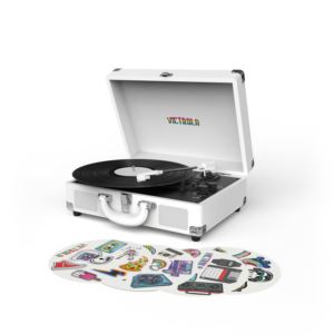 Victrola+Bluetooth+Suitcase+Turntable+Canvas+with+Custom+Stickers+and+Stencils+%28White%29
