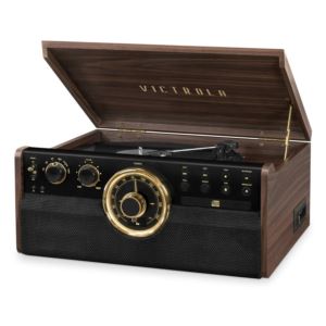 6-in-1+Wood+Bluetooth+Mid+Century+Record+Player+with+3-Speed+Turntable%2C+CD%2C+Cassette+Player-Espresso