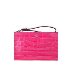Croco+Embossed+Leather+Pouch+in+Pink