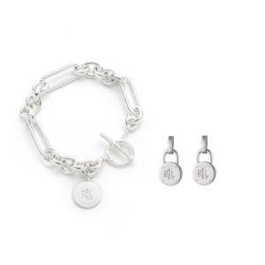Sterling+Silver+Rope+Link+Bracelet+and+Padlock+Earrings