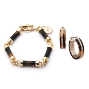 Tortoise+Barrel+Bracelet+and+Hoop+Earrings