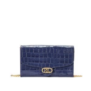 Adair+Croco+Embossed+Leather+Crossbody+in+Navy