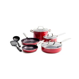 10pc+Toxin+Free+Ceramic+Nonstick+Cookware+Set+Red