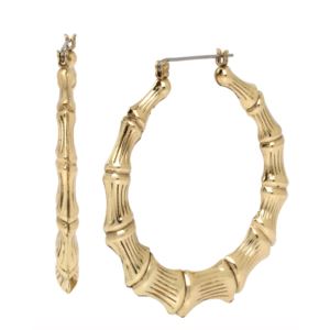 Bamboo-Style+Gold+Hoop+Earrings