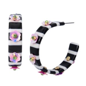 Flower+Striped+Hoop+Earrings