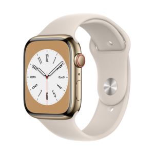 Watch+Series+8+GPS+%2B+Cell+45mm+Gold+SS+Case+w%2F+Starlight+M%2FL+Sport+Band
