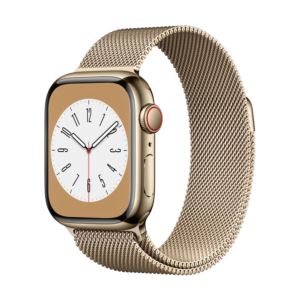 Watch+Series+8+GPS+%2B+Cell+41mm+Gold+SS+Case+w%2F+Gold+Milanese+Loop