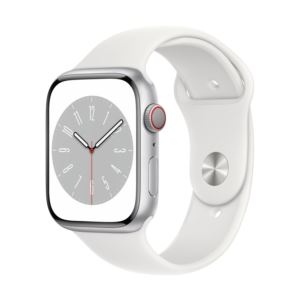 Watch+Series+8+GPS+%2B+Cell+45mm+Silver+Alum+Case+w%2F+White+M%2FL+Sport+Band