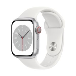 Watch+Series+8+GPS+%2B+Cell+41mm+Silver+Alum+Case+w%2F+White+S%2FM+Sport+Band