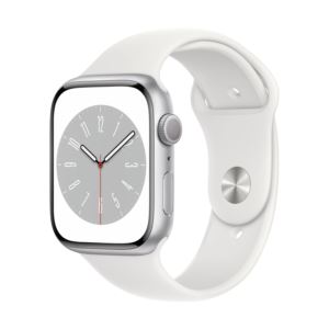 Watch+Series+8+GPS+45mm+Silver+Alum+Case+w%2F+White+M%2FL+Sport+Band