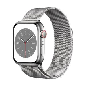 Watch+Series+8+GPS+%2B+Cell+41mm+Silver+SS+Case+w%2F+Silver+Milanese+Loop