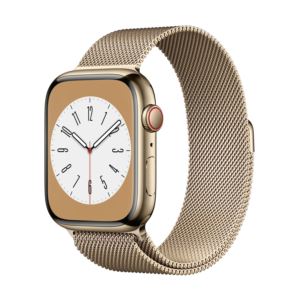Watch+Series+8+GPS+%2B+Cell+45mm+Gold+SS+Case+w%2F+Gold+Milanese+Loop