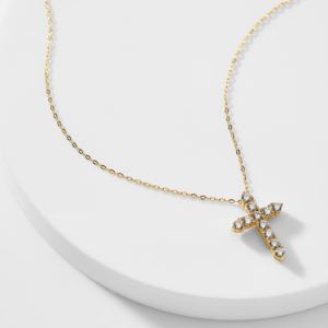 CZ+Cross+Pendant+Necklace+in+Gold