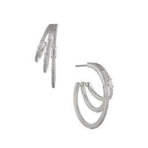 Triple+Hoop+CZ+Earrings+Silver