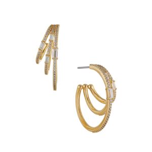 Triple+Hoop+CZ+Earrings+Gold