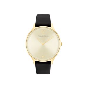 Ladies+Quartz+Black+Leather+Strap+Watch+Champagne+Dial