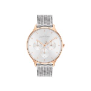 Ladies+Timeless+Silver+%26+Rose+Gold+Multi-Function+SS+Mesh+Watch+Silver+Dial