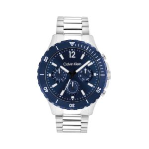 Mens+Sport+Silver-Tone+Multi-Function+Stainless+Steel+Watch+Blue+Dial