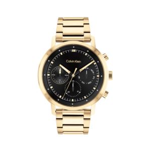 Mens+Gauge+Gold-Tone+Multi-Function+Stainless+Steel+Watch+Black+Dial