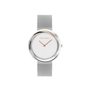 Ladies+Silver-Tone+Stainless+Steel+Mesh+Spiral+Case+Watch+White+Dial