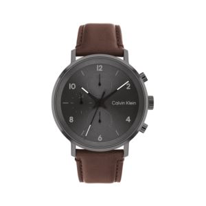 Mens+Modern+Multi-Function+Brown+Leather+Strap+Watch+Gray+Dial