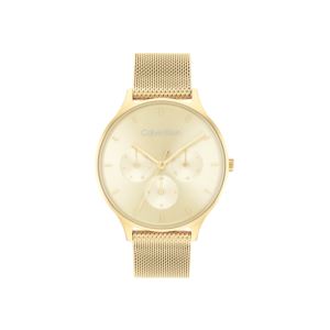 Ladies+Timeless+Gold-Tone+Multi-Function+Stainless+Steel+Mesh+Watch+Gold+Dial