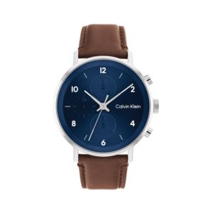 Mens+Modern+Multi-Function+Brown+Leather+Strap+Watch+Blue+Dial