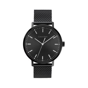 Mens+Quartz+Black+Ion-Plated+Stainless+Steel+Mesh+Watch+Black+Dial