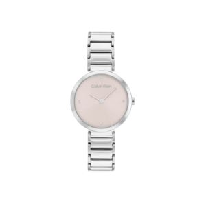 Ladies+Minimalist+T-Bar+Silver-Tone+Stainless+Steel+Watch+Pink+Dial