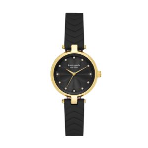 Ladies+Annadale+Gold-Tone+%26+Black+Leather+Strap+Watch+Black+Dial