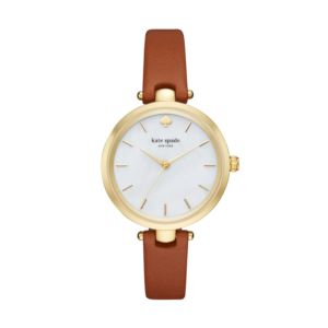 Ladies+Holland+Skinny+Brown+Leather+Strap+Watch+MoP+Dial