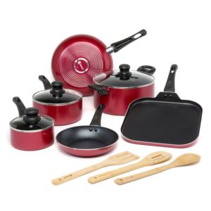 12pc+Easy+Clean+Nonstick+Cookware+Set+Red