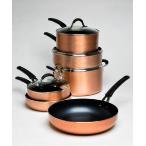 10pc+Impressions+Nonstick+Cookware+Hammered+Copper