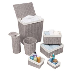 7pc+Twisted+Paper+Rope+Woven+Bathroom+Storage+Basket+Gray
