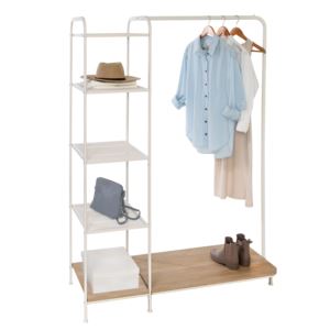 Freestanding+Metal+Clothing+Rack+w%2F+4+Shelves+White%2FAsh