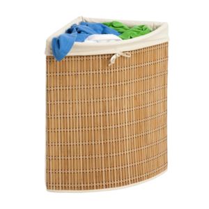 Wicker+Corner+Hamper+w%2F+Laundry+Bag+Bamboo
