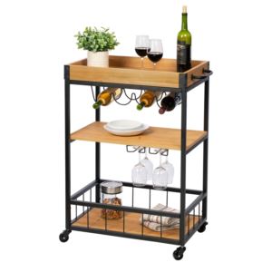 Industrial+Rolling+Bar+Cart+w%2F+Removable+Serving+Tray