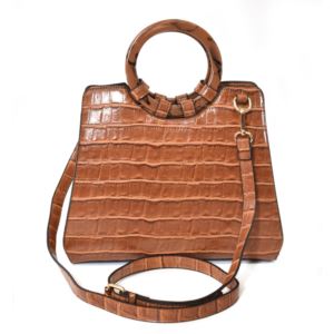 Croco+Embossed+Box+Satchel+in+Cognac